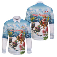New Zealand and Australia Merry Christmas Family Matching Off Shoulder Maxi Dress and Hawaiian Shirt Kiwi Birds Skiing and Koala Santa Riding Kangaroo LT03 Dad's Shirt - Long Sleeve Multicolor - Polynesian Pride
