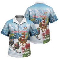 New Zealand and Australia Merry Christmas Family Matching Off Shoulder Maxi Dress and Hawaiian Shirt Kiwi Birds Skiing and Koala Santa Riding Kangaroo LT03 - Polynesian Pride