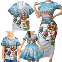New Zealand and Australia Merry Christmas Family Matching Short Sleeve Bodycon Dress and Hawaiian Shirt Kiwi Birds Skiing and Koala Santa Riding Kangaroo LT03 - Polynesian Pride