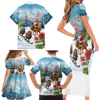 New Zealand and Australia Merry Christmas Family Matching Short Sleeve Bodycon Dress and Hawaiian Shirt Kiwi Birds Skiing and Koala Santa Riding Kangaroo LT03 Mom's Dress Multicolor - Polynesian Pride