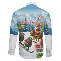 New Zealand and Australia Merry Christmas Family Matching Short Sleeve Bodycon Dress and Hawaiian Shirt Kiwi Birds Skiing and Koala Santa Riding Kangaroo LT03 Son's Shirt Multicolor - Polynesian Pride