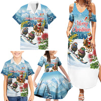 New Zealand and Australia Merry Christmas Family Matching Summer Maxi Dress and Hawaiian Shirt Kiwi Birds Skiing and Koala Santa Riding Kangaroo LT03 - Polynesian Pride