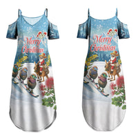 New Zealand and Australia Merry Christmas Family Matching Summer Maxi Dress and Hawaiian Shirt Kiwi Birds Skiing and Koala Santa Riding Kangaroo LT03 - Polynesian Pride