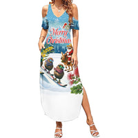 New Zealand and Australia Merry Christmas Family Matching Summer Maxi Dress and Hawaiian Shirt Kiwi Birds Skiing and Koala Santa Riding Kangaroo