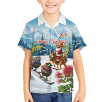 New Zealand and Australia Merry Christmas Family Matching Summer Maxi Dress and Hawaiian Shirt Kiwi Birds Skiing and Koala Santa Riding Kangaroo