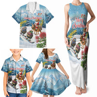 New Zealand and Australia Merry Christmas Family Matching Tank Maxi Dress and Hawaiian Shirt Kiwi Birds Skiing and Koala Santa Riding Kangaroo LT03 - Polynesian Pride
