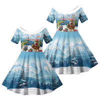 New Zealand and Australia Merry Christmas Family Matching Tank Maxi Dress and Hawaiian Shirt Kiwi Birds Skiing and Koala Santa Riding Kangaroo LT03 Daughter's Dress Multicolor - Polynesian Pride