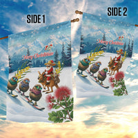 New Zealand and Australia Merry Christmas Garden Flag Kiwi Birds Skiing and Koala Santa Riding Kangaroo