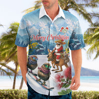 New Zealand and Australia Merry Christmas Hawaiian Shirt Kiwi Birds Skiing and Koala Santa Riding Kangaroo LT03 - Polynesian Pride