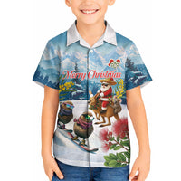 New Zealand and Australia Merry Christmas Hawaiian Shirt Kiwi Birds Skiing and Koala Santa Riding Kangaroo LT03 - Polynesian Pride