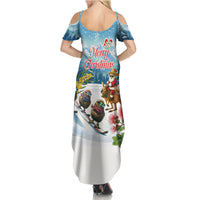 New Zealand and Australia Merry Christmas Summer Maxi Dress Kiwi Birds Skiing and Koala Santa Riding Kangaroo