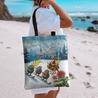 New Zealand and Australia Merry Christmas Tote Bag Kiwi Birds Skiing and Koala Santa Riding Kangaroo