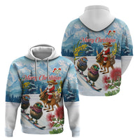 New Zealand and Australia Merry Christmas Zip Hoodie Kiwi Birds Skiing and Koala Santa Riding Kangaroo LT03 - Polynesian Pride