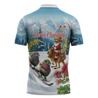 New Zealand and Australia Merry Christmas Zipper Polo Shirt Kiwi Birds Skiing and Koala Santa Riding Kangaroo LT03 - Polynesian Pride