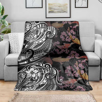 Hawaiian and Japanese Together Blanket Polynesian Triball Tattoo Koi Carps and Sakura LT03 - Polynesian Pride
