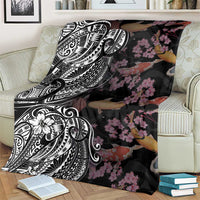 Hawaiian and Japanese Together Blanket Polynesian Triball Tattoo Koi Carps and Sakura LT03 - Polynesian Pride