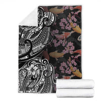 Hawaiian and Japanese Together Blanket Polynesian Triball Tattoo Koi Carps and Sakura LT03 - Polynesian Pride