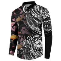 Hawaiian and Japanese Together Button Sweatshirt Polynesian Triball Tattoo Koi Carps and Sakura LT03 - Polynesian Pride