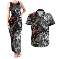 Hawaiian and Japanese Together Couples Matching Tank Maxi Dress and Hawaiian Shirt Polynesian Triball Tattoo Koi Carps and Sakura