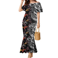Hawaiian and Japanese Together Family Matching Mermaid Dress and Hawaiian Shirt Polynesian Triball Tattoo Koi Carps and Sakura