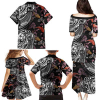 Hawaiian and Japanese Together Family Matching Puletasi and Hawaiian Shirt Polynesian Triball Tattoo Koi Carps and Sakura