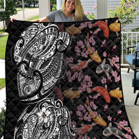 Hawaiian and Japanese Together Quilt Polynesian Triball Tattoo Koi Carps and Sakura