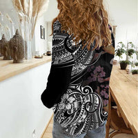 Hawaiian and Japanese Together Women Casual Shirt Polynesian Triball Tattoo Koi Carps and Sakura