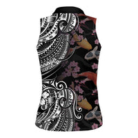 Hawaiian and Japanese Together Women Sleeveless Polo Shirt Polynesian Triball Tattoo Koi Carps and Sakura