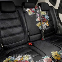 Hawaiian and Japanese Together Back Car Seat Cover Colorful Traditional Japanese Tattoo and Kakau Pattern Black Color