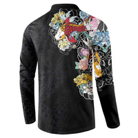 Hawaiian and Japanese Together Button Sweatshirt Colorful Traditional Japanese Tattoo and Kakau Pattern Black Color LT03 - Polynesian Pride