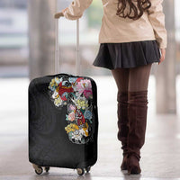 Hawaiian and Japanese Together Luggage Cover Colorful Traditional Japanese Tattoo and Kakau Pattern Black Color