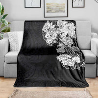 Hawaiian and Japanese Together Blanket Japanese Koi Fish Tattoo and Kakau Pattern Black Color LT03 - Polynesian Pride