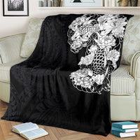 Hawaiian and Japanese Together Blanket Japanese Koi Fish Tattoo and Kakau Pattern Black Color LT03 - Polynesian Pride