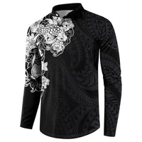 Hawaiian and Japanese Together Button Sweatshirt Japanese Koi Fish Tattoo and Kakau Pattern Black Color LT03 - Polynesian Pride