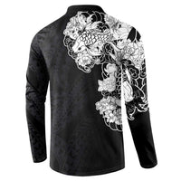 Hawaiian and Japanese Together Button Sweatshirt Japanese Koi Fish Tattoo and Kakau Pattern Black Color LT03 - Polynesian Pride