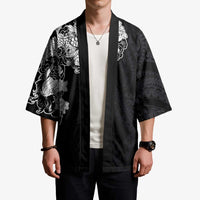 Hawaiian and Japanese Together Kimono Japanese Koi Fish Tattoo and Kakau Pattern Black Color - Polynesian Pride