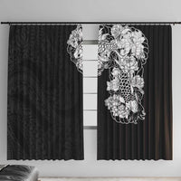 Hawaiian and Japanese Together Window Curtain Japanese Koi Fish Tattoo and Kakau Pattern Black Color LT03 With Hooks Black - Polynesian Pride