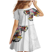 Hawaiian and Japanese Together Family Matching Mermaid Dress and Hawaiian Shirt Colorful Traditional Japanese Tattoo and Kakau Pattern White Color