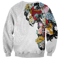 Hawaiian and Japanese Together Sweatshirt Colorful Traditional Japanese Tattoo and Kakau Pattern White Color LT03 - Polynesian Pride
