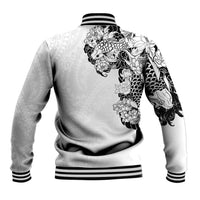 Hawaiian and Japanese Together Baseball Jacket Japanese Koi Fish Tattoo and Kakau Pattern White Color LT03 - Polynesian Pride