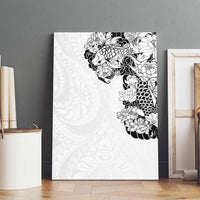 Hawaiian and Japanese Together Canvas Wall Art Japanese Koi Fish Tattoo and Kakau Pattern White Color LT03 - Polynesian Pride