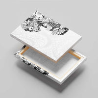 Hawaiian and Japanese Together Canvas Wall Art Japanese Koi Fish Tattoo and Kakau Pattern White Color LT03 - Polynesian Pride