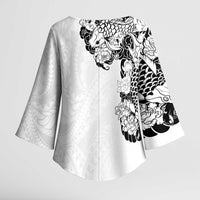 Hawaiian and Japanese Together Kimono Sleeve Blouse Japanese Koi Fish Tattoo and Kakau Pattern White Color - Polynesian Pride