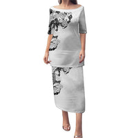 Hawaiian and Japanese Together Puletasi Japanese Koi Fish Tattoo and Kakau Pattern White Color LT03 Long Dress White - Polynesian Pride