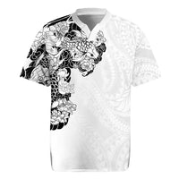 Hawaiian and Japanese Together Rugby Jersey Japanese Koi Fish Tattoo and Kakau Pattern White Color LT03 White - Polynesian Pride