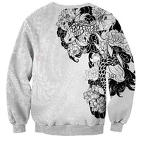 Hawaiian and Japanese Together Sweatshirt Japanese Koi Fish Tattoo and Kakau Pattern White Color LT03 - Polynesian Pride