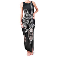 Hawaiian and Japanese Together Family Matching Tank Maxi Dress and Hawaiian Shirt Japanese Culture and Turtle Kakau Tattoo Black Color