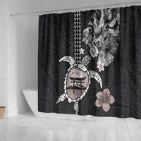 Hawaiian and Japanese Together Shower Curtain Japanese Culture and Turtle Kakau Tattoo Black Color