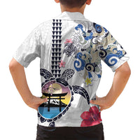 Hawaiian and Japanese Together Family Matching Tank Maxi Dress and Hawaiian Shirt Japanese Culture and Turtle Kakau Tattoo White Color