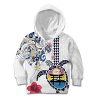 Hawaiian and Japanese Together Kid Hoodie Japanese Culture and Turtle Kakau Tattoo White Color